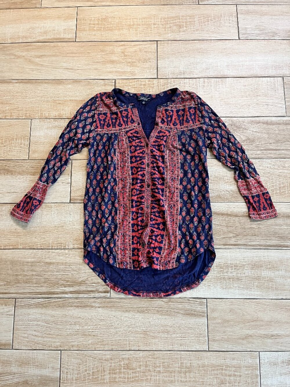 Womens Lucky Brand Orange/Blue Printed Blouse - S